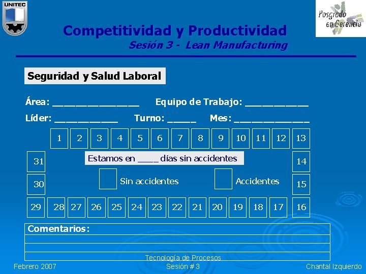 Competitividad y Productividad Sesión 3 - Lean Manufacturing Seguridad y Salud Laboral Área: ________ Competitividad y Productividad Sesión 3 - Lean Manufacturing Seguridad y Salud Laboral Área: ________