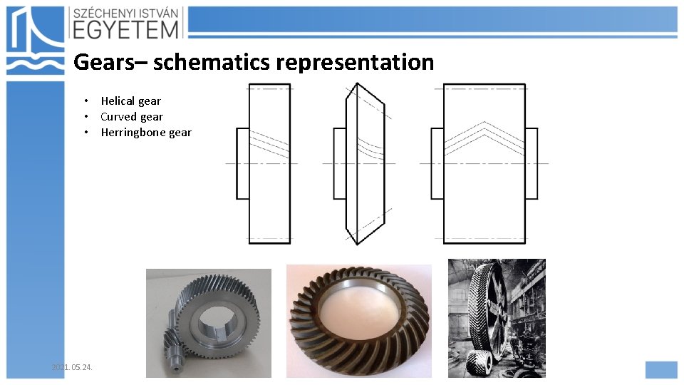 Gears– schematics representation • Helical gear • Curved gear • Herringbone gear 2021. 05.