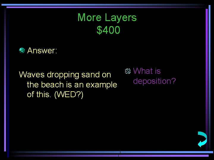 More Layers $400 Answer: Waves dropping sand on the beach is an example of