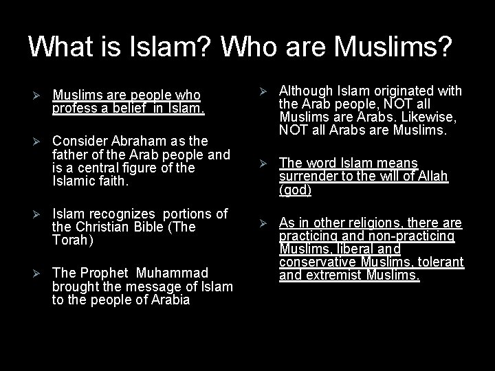 What is Islam? Who are Muslims? Ø Consider Abraham as the father of the