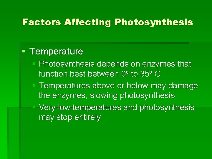Photosynthesis Overview of Photosynthesis Process by which plants
