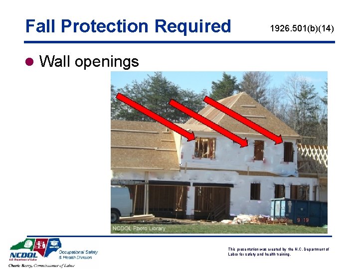 Fall Protection Required 1926. 501(b)(14) l Wall openings This presentation was created by the