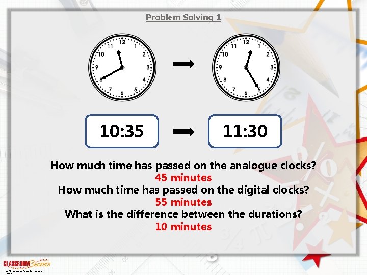 Problem Solving 1 10: 35 11: 30 How much time has passed on the Problem Solving 1 10: 35 11: 30 How much time has passed on the