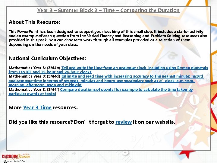 Year 3 – Summer Block 2 – Time – Comparing the Duration About This Year 3 – Summer Block 2 – Time – Comparing the Duration About This
