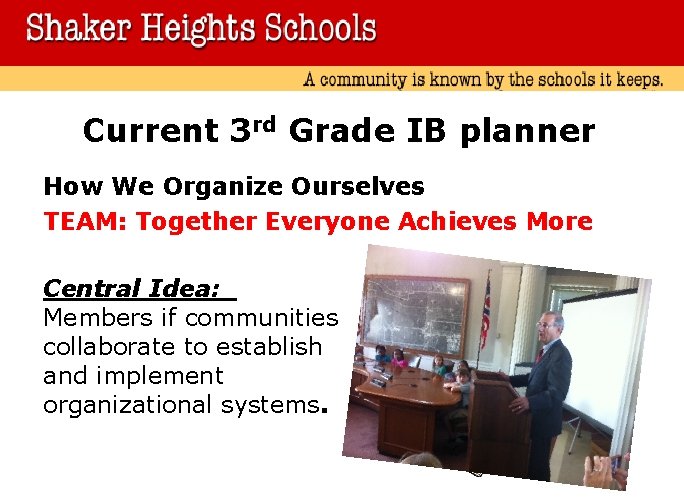 Current 3 rd Grade IB planner How We Organize Ourselves TEAM: Together Everyone Achieves
