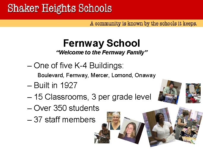 Fernway School “Welcome to the Fernway Family” – One of five K-4 Buildings: Boulevard,