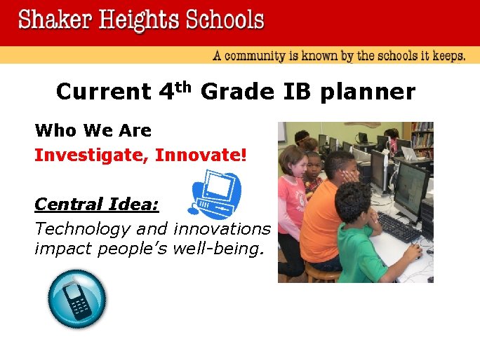 Current 4 th Grade IB planner Who We Are Investigate, Innovate! Central Idea: Technology