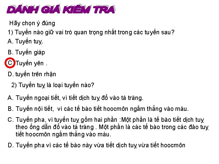 Hãy chọn ý đúng 1) Tuyến nào giữ vai trò quan trọng nhất trong