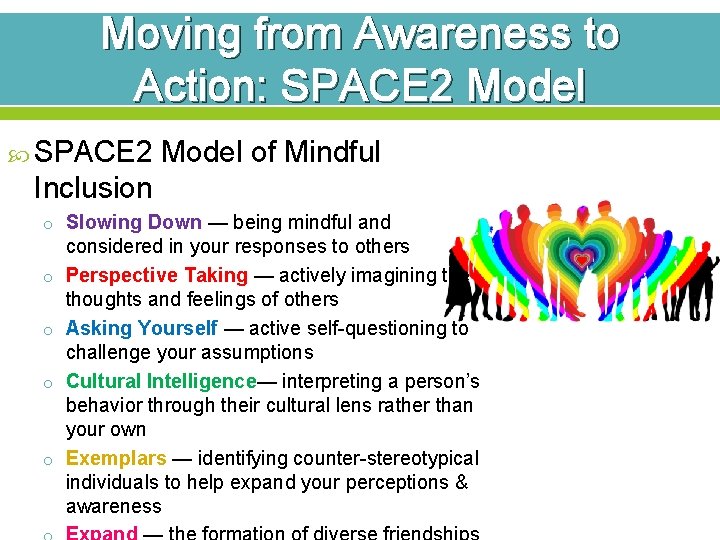 Moving from Awareness to Action: SPACE 2 Model of Mindful Inclusion o Slowing Down