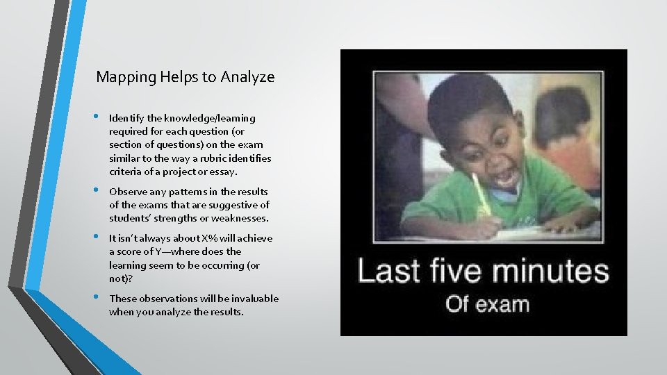 Mapping Helps to Analyze • Identify the knowledge/learning required for each question (or section