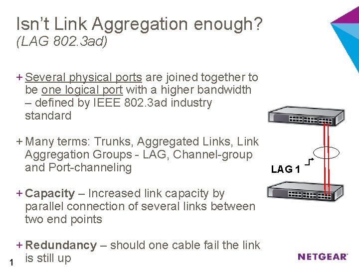 Isn’t Link Aggregation enough? (LAG 802. 3 ad) + Several physical ports are joined