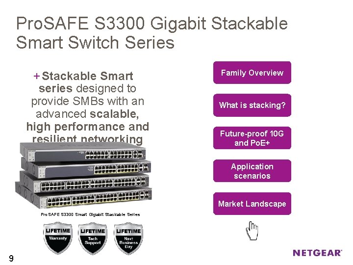 Pro. SAFE S 3300 Gigabit Stackable Smart Switch Series + Stackable Smart series designed