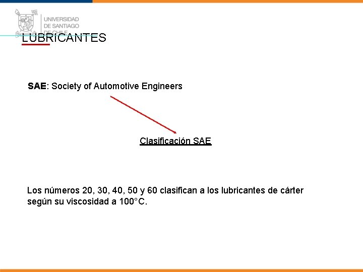 LUBRICANTES SAE: Society of Automotive Engineers Clasificación SAE Los números 20, 30, 40, 50