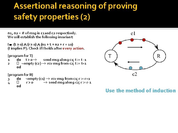 Assertional reasoning of proving safety properties (2) n 1, n 2 = # of