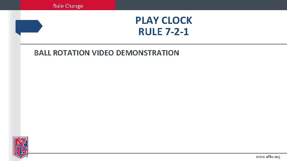 Rule Change PLAY CLOCK RULE 7 -2 -1 BALL ROTATION VIDEO DEMONSTRATION www. nfhs.