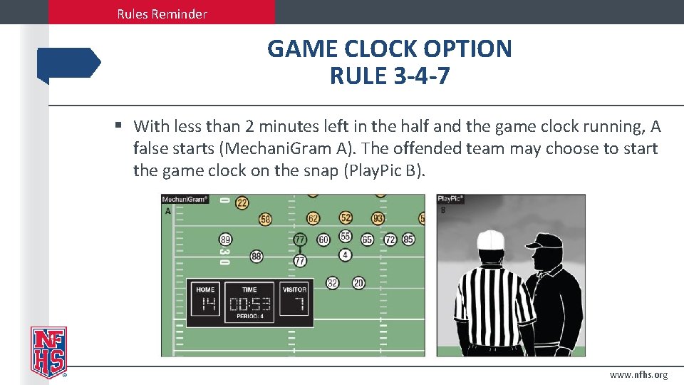 Rules Reminder GAME CLOCK OPTION RULE 3 -4 -7 § With less than 2
