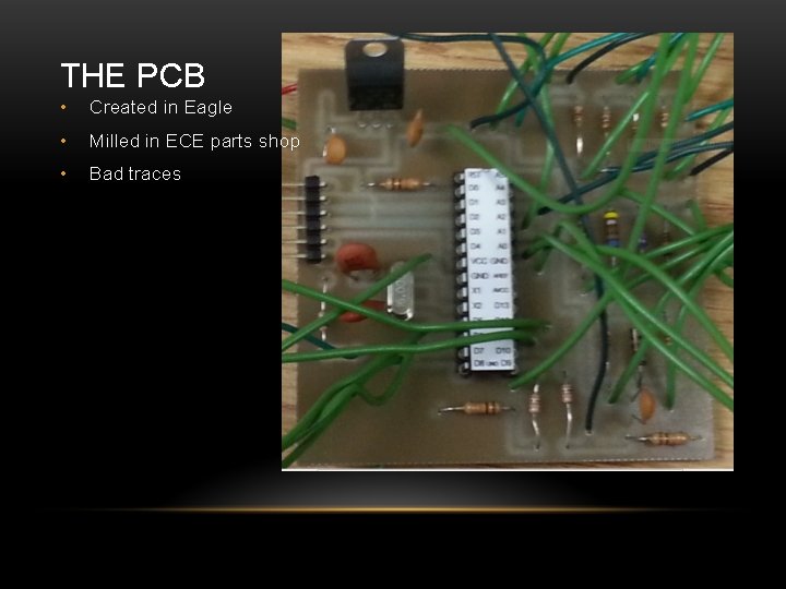 THE PCB • Created in Eagle • Milled in ECE parts shop • Bad
