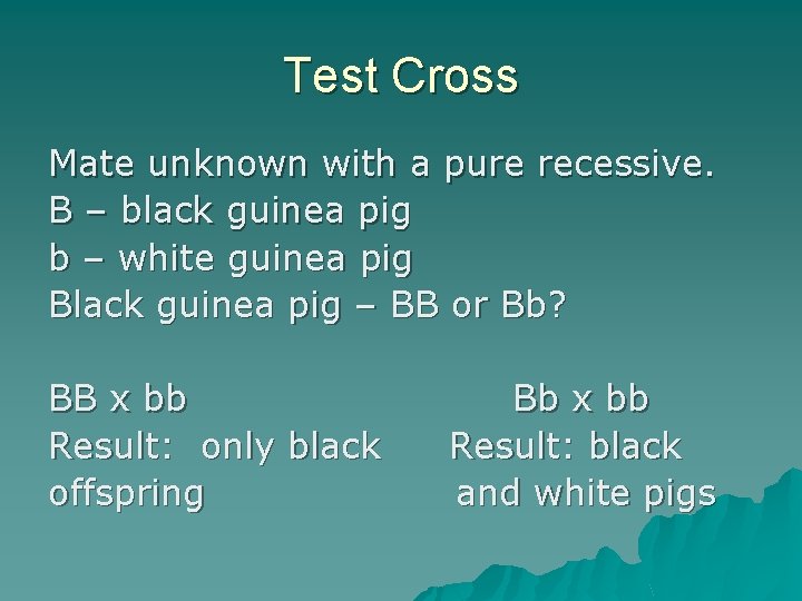 Test Cross Mate unknown with a pure recessive. B – black guinea pig b