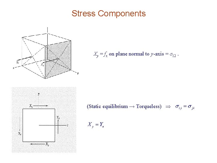 Stress Components Xy = fx on plane normal to y-axis = σ12. (Static equilibrium