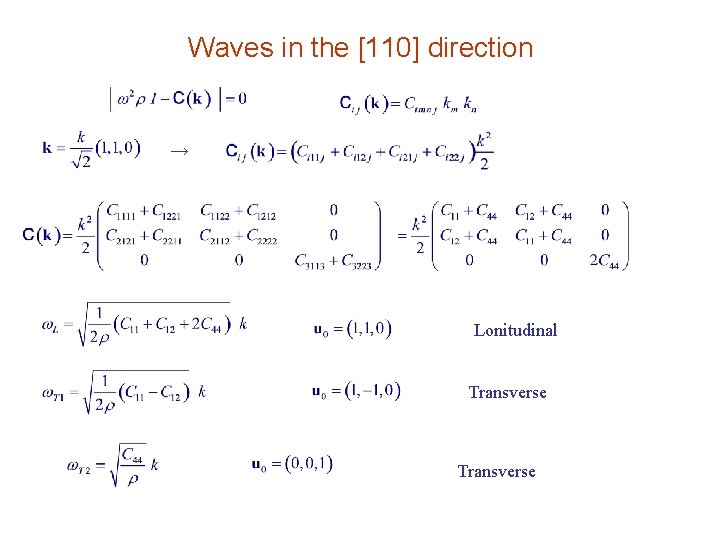 Waves in the [110] direction → Lonitudinal Transverse 