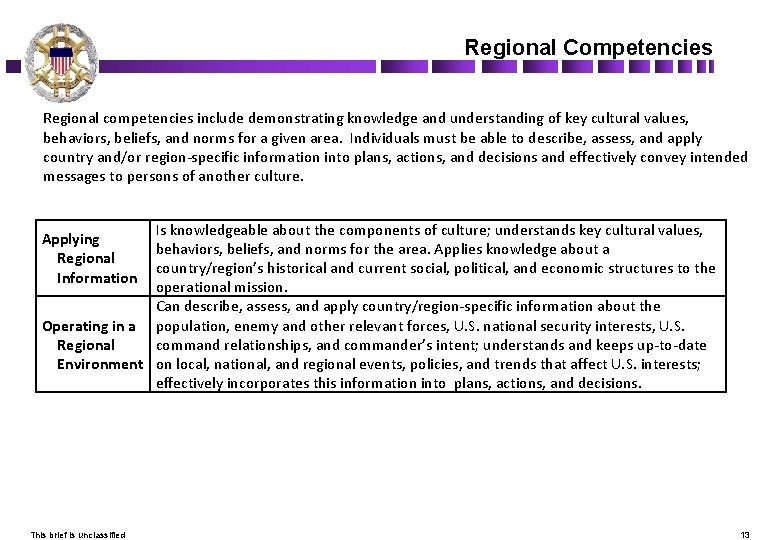 Regional Competencies Regional competencies include demonstrating knowledge and understanding of key cultural values, behaviors,