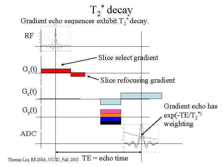 T 2* decay Gradient echo sequences exhibit T 2* decay. RF Slice select gradient