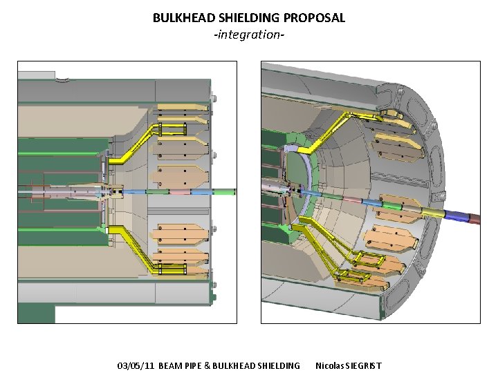 BULKHEAD SHIELDING PROPOSAL -integration- 03/05/11 BEAM PIPE & BULKHEAD SHIELDING Nicolas SIEGRIST 