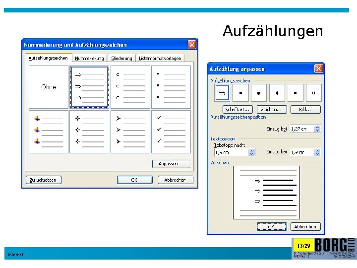 Aufzählungen 13/29 Internet 