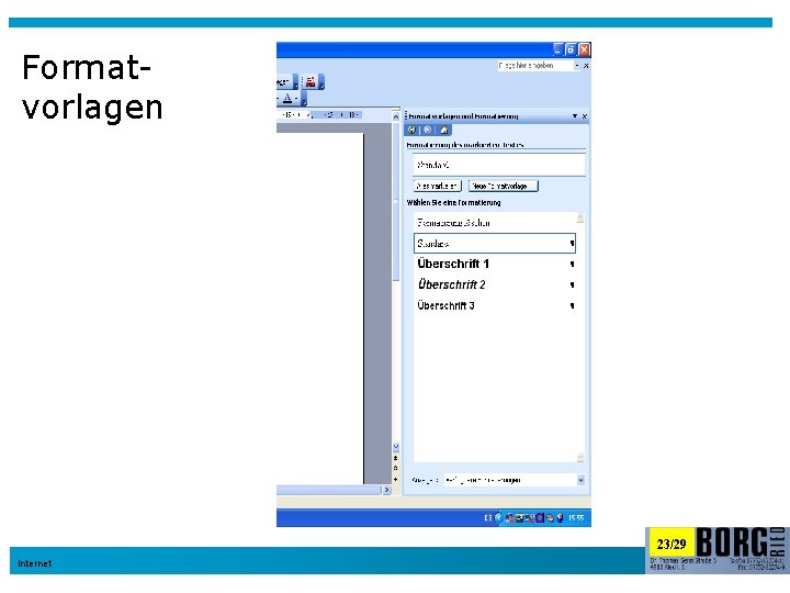 Formatvorlagen 23/29 Internet 