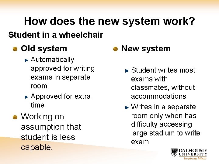How does the new system work? Student in a wheelchair Old system Automatically approved