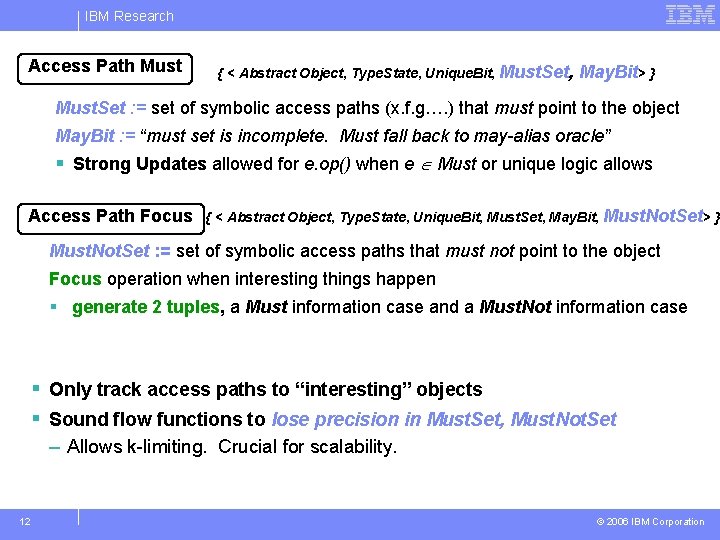 IBM Research Access Path Must { < Abstract Object, Type. State, Unique. Bit, Must.
