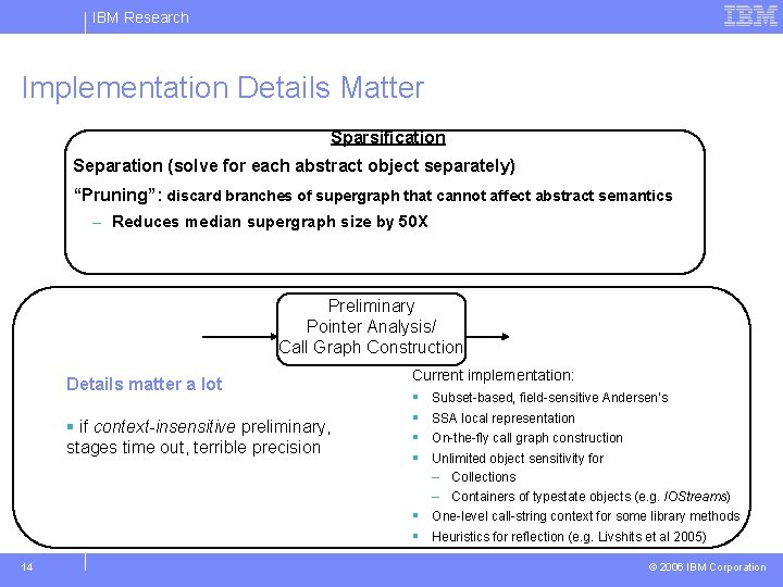 IBM Research Implementation Details Matter Sparsification Separation (solve for each abstract object separately) “Pruning”: