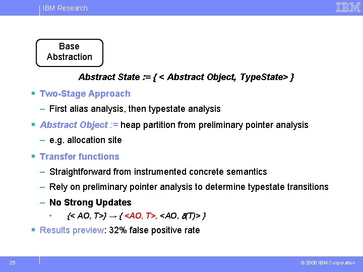 IBM Research Base Abstraction Abstract State : = { < Abstract Object, Type. State>