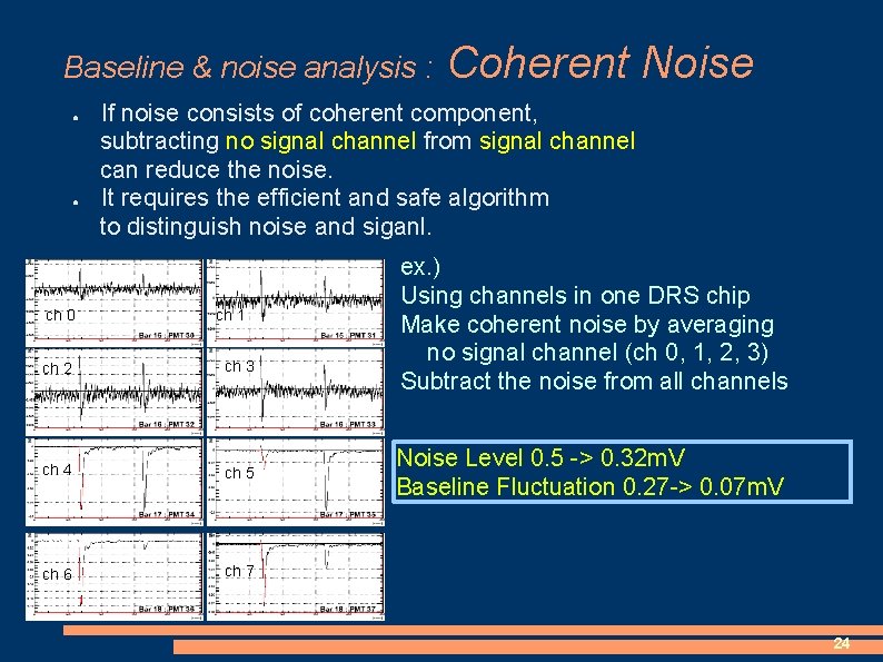 Baseline & noise analysis : ● ● ch 0 Coherent Noise If noise consists