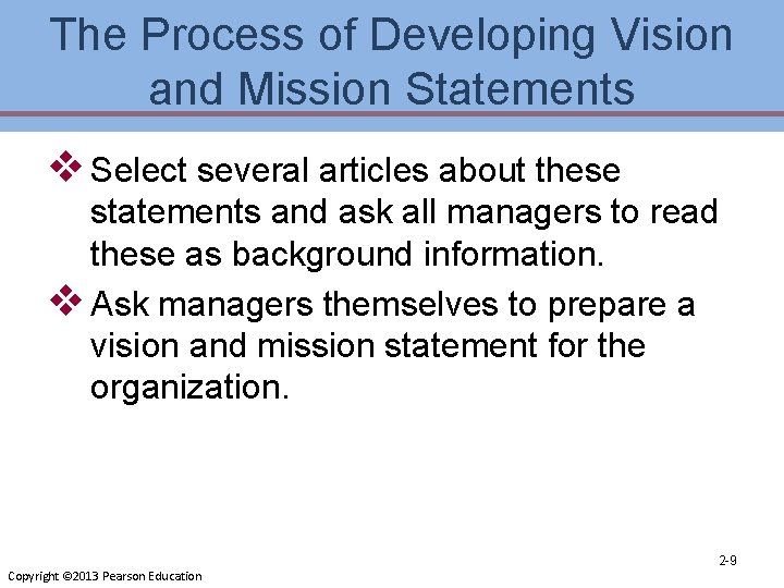 The Process of Developing Vision and Mission Statements v Select several articles about these