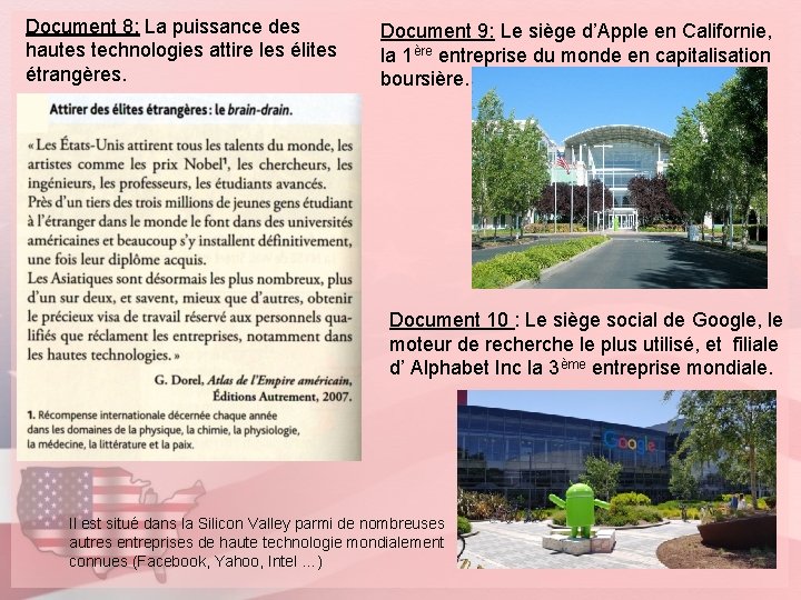 Document 8: La puissance des hautes technologies attire les élites étrangères. Document 9: Le