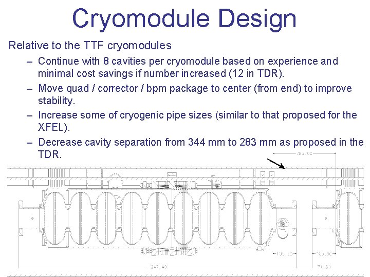 Cryomodule Design Relative to the TTF cryomodules – Continue with 8 cavities per cryomodule