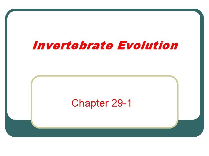 Invertebrate Evolution Chapter 29 -1 