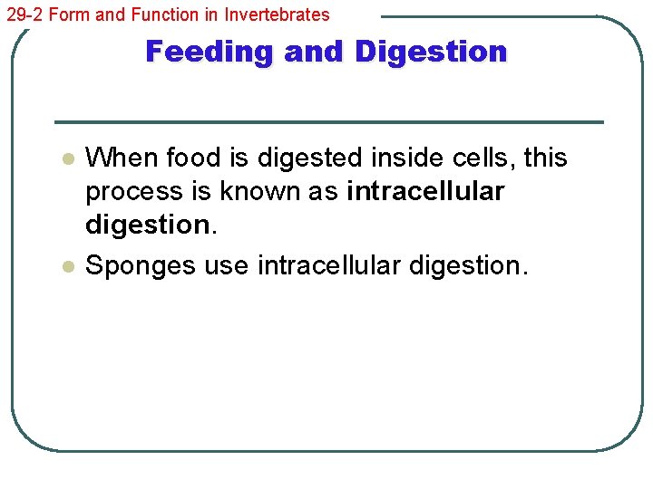 29 -2 Form and Function in Invertebrates Feeding and Digestion l l When food