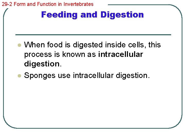 29 -2 Form and Function in Invertebrates Feeding and Digestion l l When food