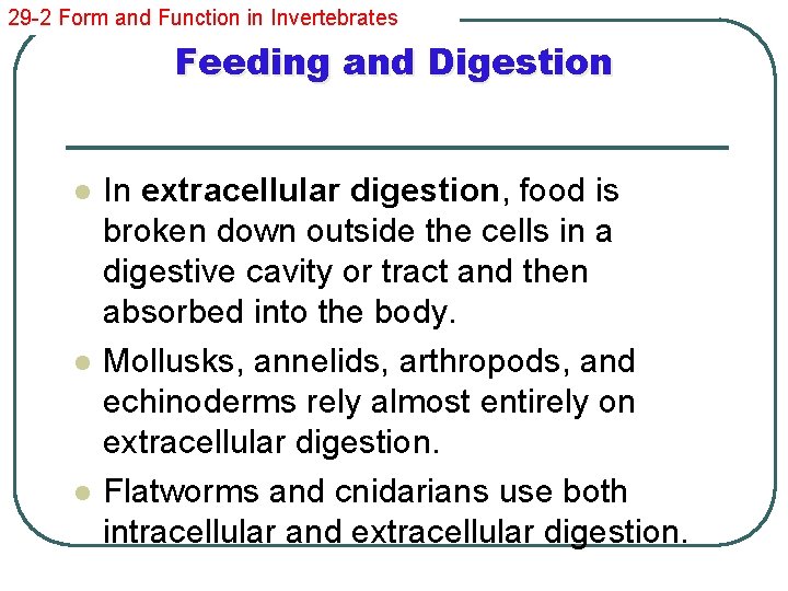 29 -2 Form and Function in Invertebrates Feeding and Digestion l l l In