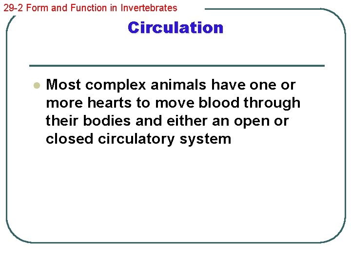 29 -2 Form and Function in Invertebrates Circulation l Most complex animals have one