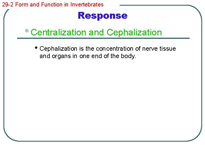 29 -2 Form and Function in Invertebrates Response • Centralization and Cephalization • Cephalization