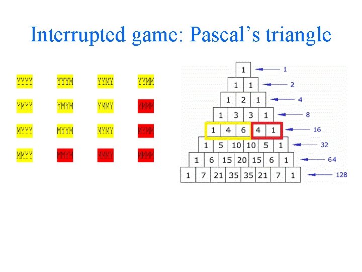 Interrupted game: Pascal’s triangle 