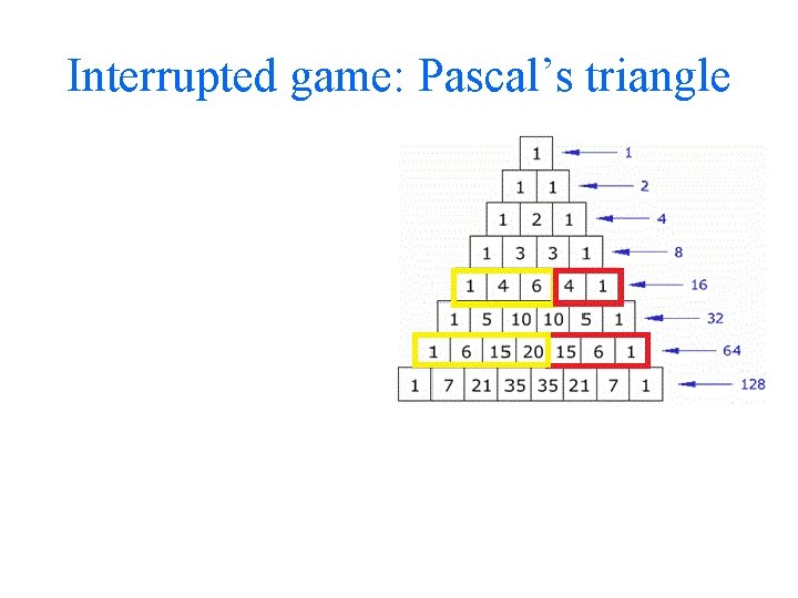 Interrupted game: Pascal’s triangle 