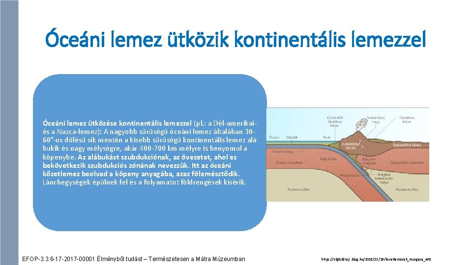 Óceáni lemez ütközik kontinentális lemezzel Óceáni lemez ütközése kontinentális lemezzel (pl. : a Dél-amerikaiés