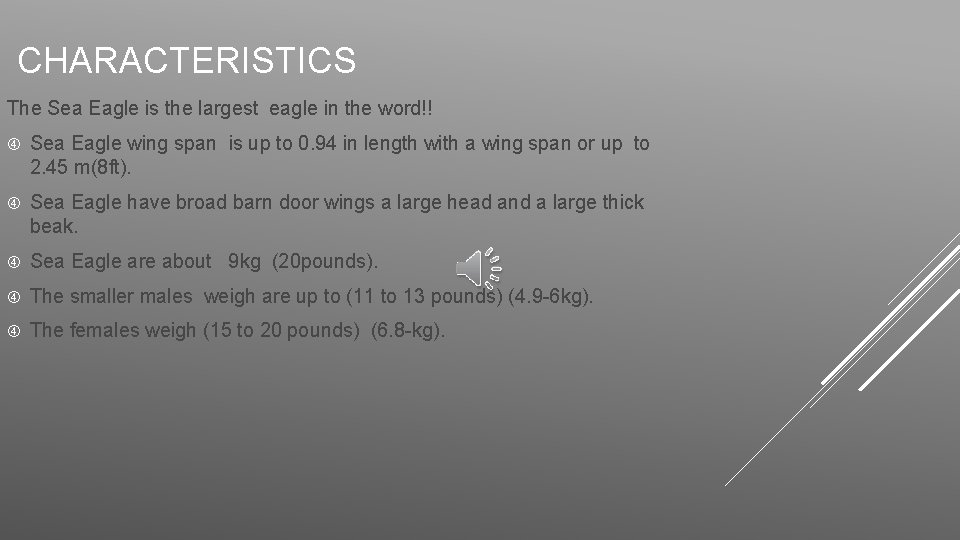 CHARACTERISTICS The Sea Eagle is the largest eagle in the word!! Sea Eagle wing
