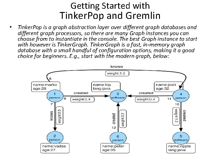 Getting Started with Tinker. Pop and Gremlin • Tinker. Pop is a graph abstraction