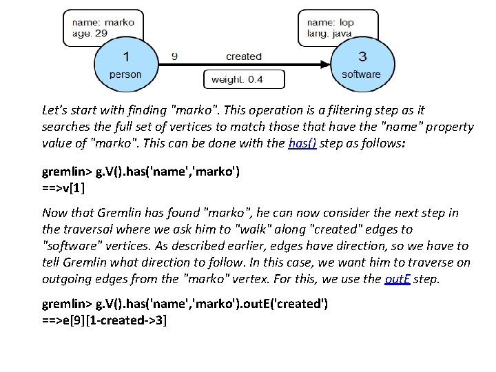 Let’s start with finding "marko". This operation is a filtering step as it searches