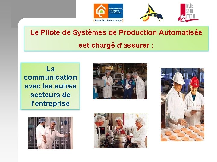 Le Pilote de Systèmes de Production Automatisée est chargé d’assurer : La communication avec